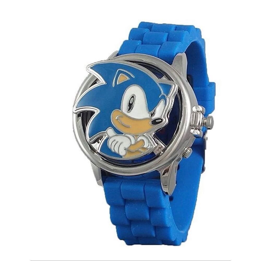 SEGA Sonic The Hedgehog Metal Spinner Flip Unisex Child LCD Watch in Blue